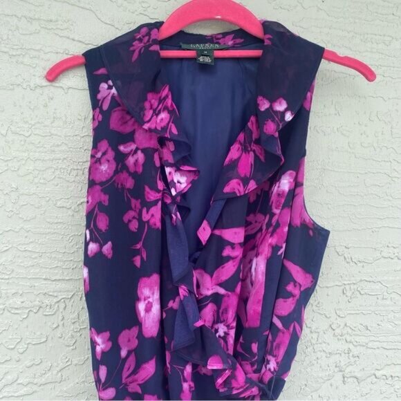 Ralph Lauren Sz 14  Floral Chiffon Ruffled Wrap Dress - Picture 7 of 11